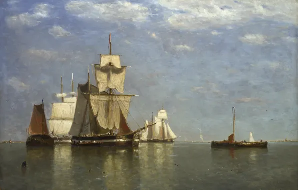 Picture ship, picture, sail, seascape, Paul Jean Kleis, Paul Jean Clays, Ships lying off Flushing