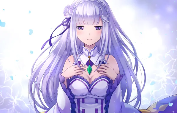 Picture elf, girl., anime, art, Emilia, re zero kara hajime chip isek or seikatsu