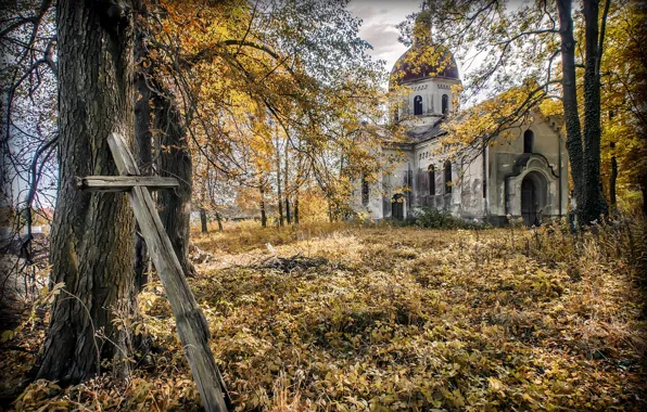 Autumn, cross, Church