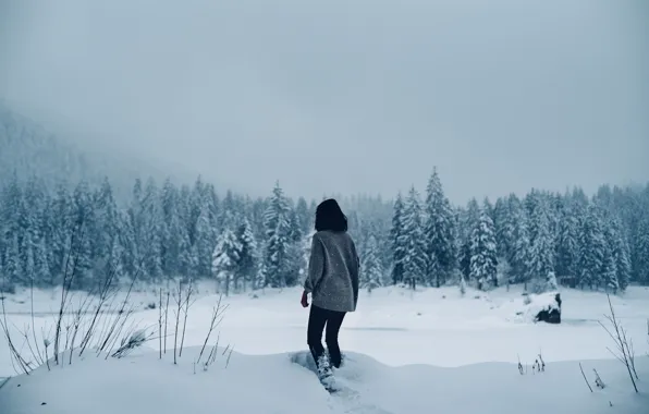 Picture lost, girl, winter, snowing