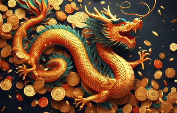 Gold, dragon, money, mouth, coins, gold, gold plated, gold