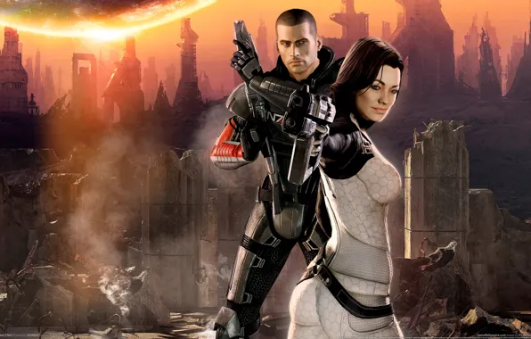 John Shepard, Miranda Lawson, John Shepard, BioWare, GameWallpapers, Mass Effect 2