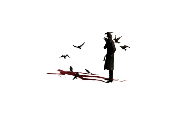 Picture birds, surrealism, blood, shadow, Male, coat