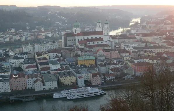 River, ship, Germany, Bayern, panorama, The Danube, Passau, Inn