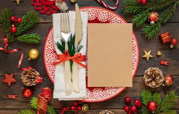 Balls, branches, holiday, Board, fruit, plate, Christmas, knife