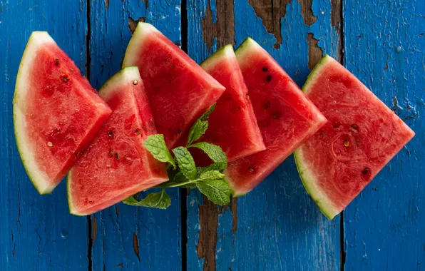 Picture watermelon, fresh, wood, slices, watermelon, slice