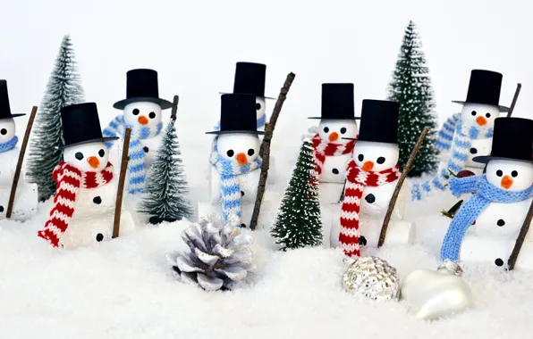Winter, snow, branches, toys, hat, Christmas, white background, New year