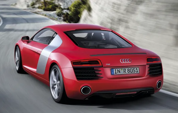 Road, red, rocks, Audi, Audi, supercar, rear view