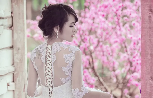 Picture girl, background, spring