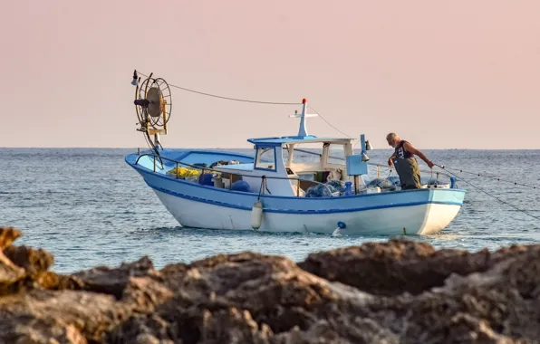 Sea, people, fish, boat