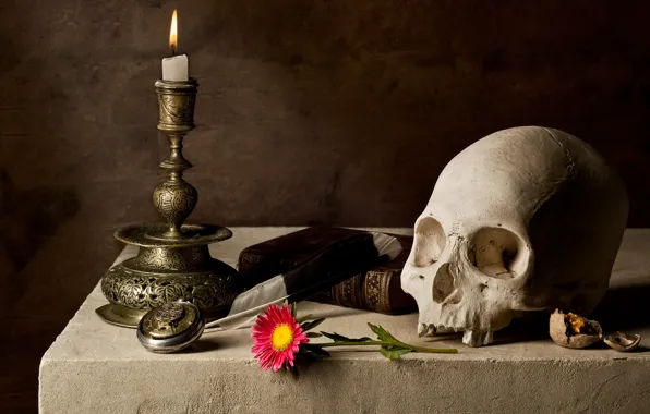 Skull, Candle, Book
