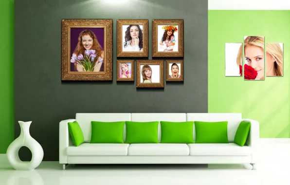 Sofa, Room, Pictures, triptych, the wall, vaea, corner