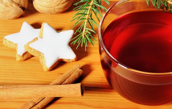 Picture background, holiday, Wallpaper, tea, tree, new year, cookies, mug