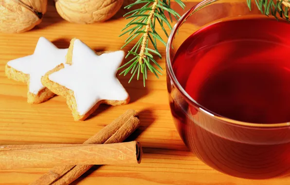 Background, holiday, Wallpaper, tea, tree, new year, cookies, mug