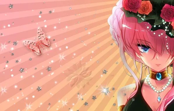 Picture stars, decoration, butterfly, vocaloid, megurine luka, pink hair