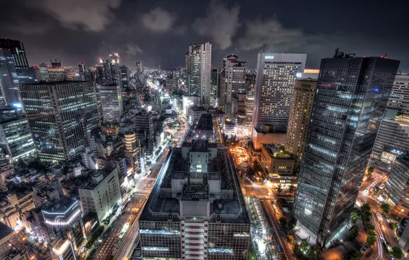 Night, the city, lights, the evening, Japan, Osaka