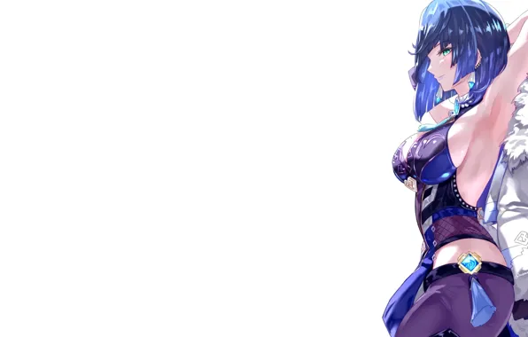 Girl, hot, sexy, boobs, blue, anime, babe, waist