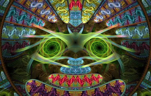 Line, circles, abstraction, space, green, pattern, curls, graphics