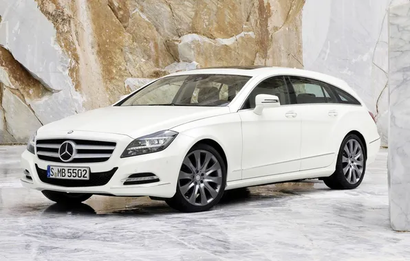 White, background, Mercedes-Benz, CLS, Mercedes, granite, the front, universal