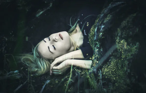 Forest, girl, sleep