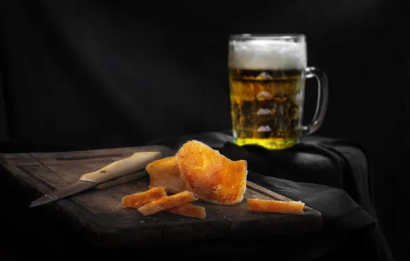 Picture beer, knife, still life, photographer Sergey Pounder, Caviar of a pike perch