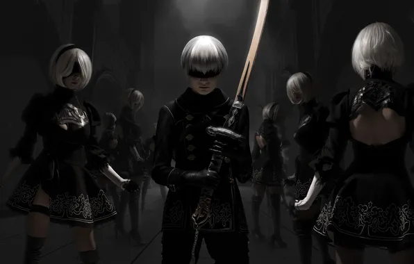 Girls, guy, cosplay, Nier Automata
