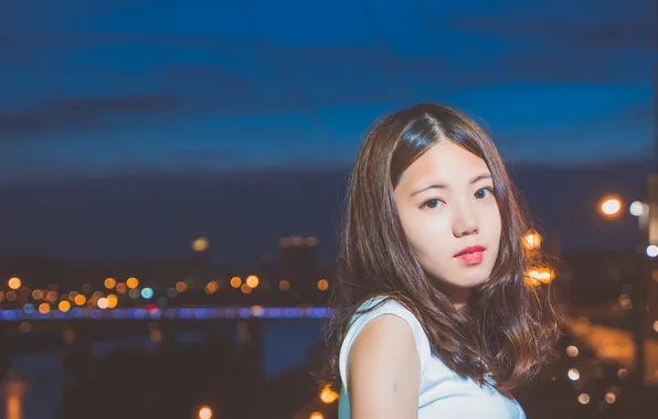 Summer, look, girl, the city, lights, street, model, the evening