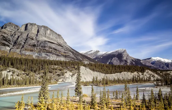 Forest, the sky, clouds, mountains, rocks, shore, ate, Canada