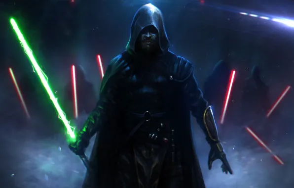 Picture sword, art, hood, male, star wars, cloak, Luke Skywalker, light