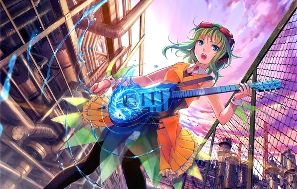 Energy, girl, pipe, plant, the fence, guitar, glasses, vocaloid