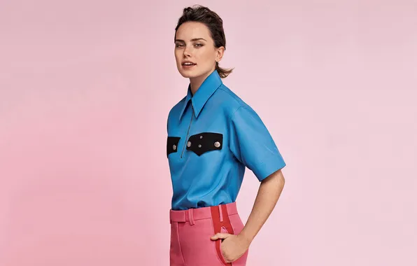 Background, model, portrait, actress, brunette, outfit, Daisy Ridley, Daisy Ridley