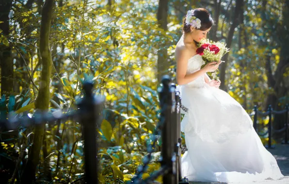 Picture girl, flowers, street, Asian, the bride