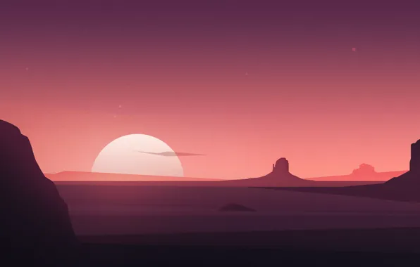 Sunset, The sun, Minimalism, Mountain, Dawn, Landscape, Nature, Art