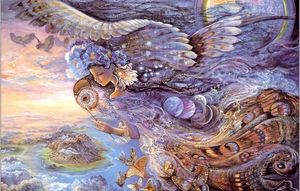 Picture girl, butterfly, night, fantasy, wings, Queen of the Night, Josephine Wall