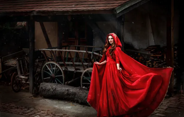 Look, girl, red, pose, dress, Melanie Dietze