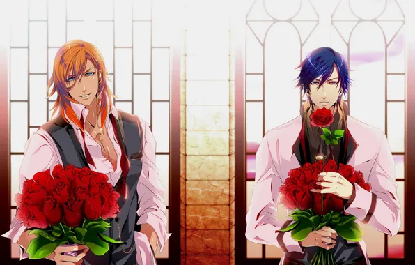 Wallpaper flowers, art, anime, bouquet, guy, Uta no prince-sama