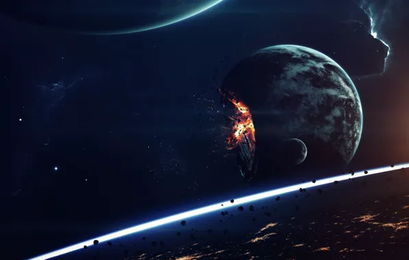 Stars, Planet, Space, Nebula, The explosion, Planet, Apocalypse, Fragments