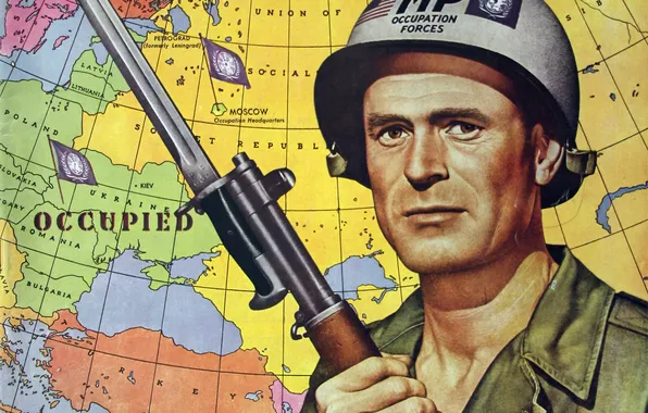 Picture map, soldiers, 1951, UN, magazine cover, Russia’s defeat and occupation 1952-1960, October 27, Collier’s