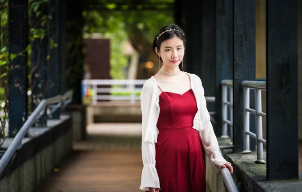 Girl, dress, Asian, cutie, bokeh