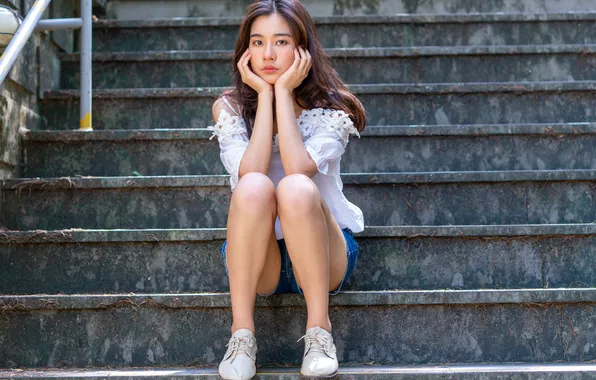 Girl, shorts, blouse, legs, Asian
