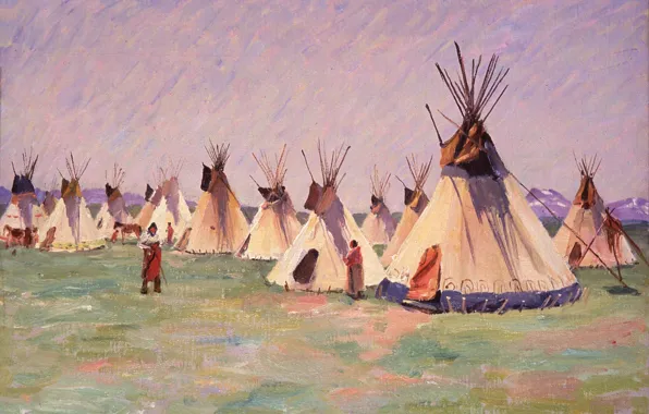 Picture Joseph Henry Sharp, many homes, Tepees on the Prairie