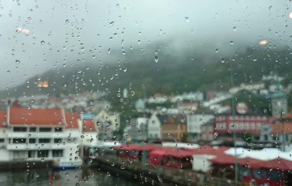 Glass, drops, the city, rain, Rainy day