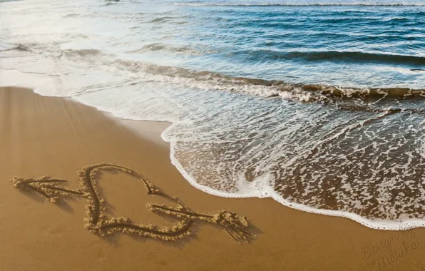 Sand, beach, love, romance, heart, figure, love, beach