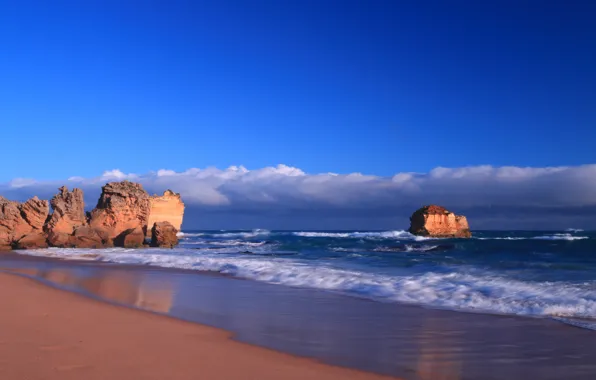 Sea, clouds, rocks, shore, Victoria, Australia