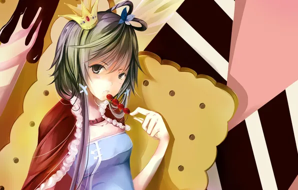 Picture chocolate, crown, cookies, art, girl, vocaloid, Vocaloid, sweet