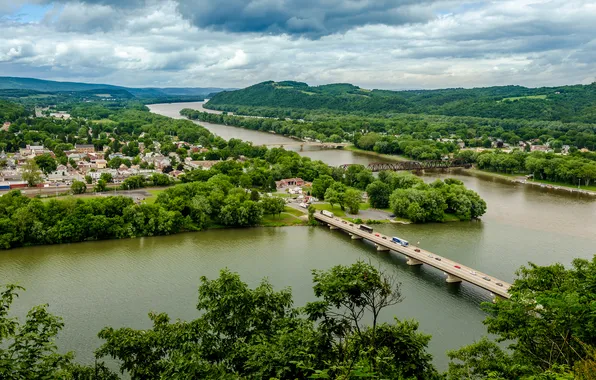 River, panorama, bridges, PA, Pennsylvania, Northumberland, Northumberland, the Susquehanna river