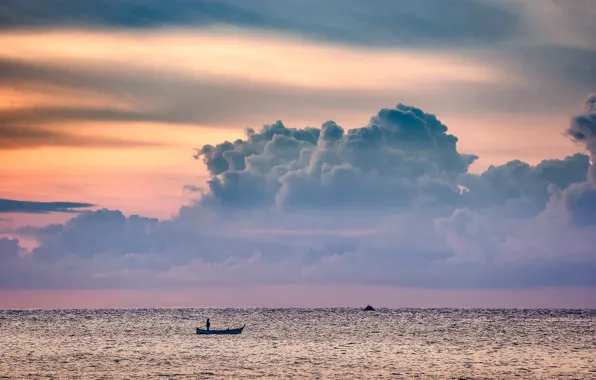 Twilight, sea, ocean, sunset, seascape, clouds, dusk, horizon