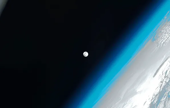 The atmosphere, The moon, Earth, ISS, photo NASA