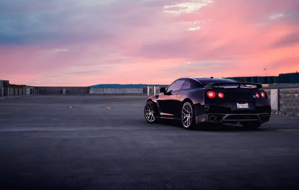 GTR, Nissan, Car, Wall, Black, Sunset, Tuning, R35