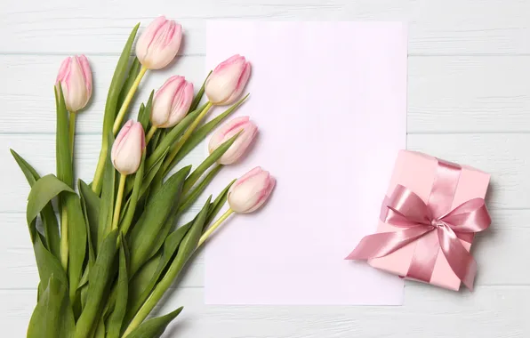 Flowers, gift, bouquet, tulips, pink, wood, pink, flowers